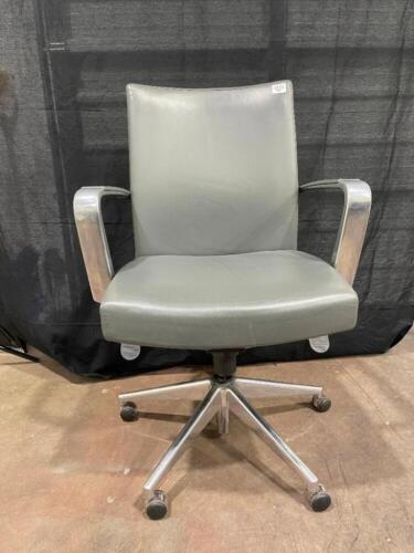 3 Grey Low Back Office Chairs with Silver Arms