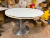 2 White Round Tables with Glass Tops and Bases - 2