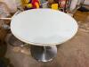 2 White Round Tables with Glass Tops and Bases - 6