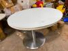 2 White Round Tables with Glass Tops and Bases - 7