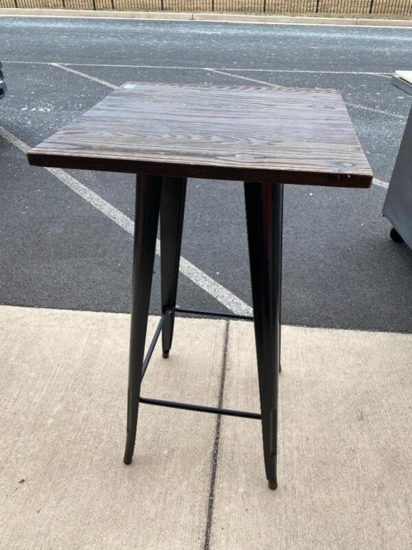 Wooden High Top Bar Table with Black Metal Base