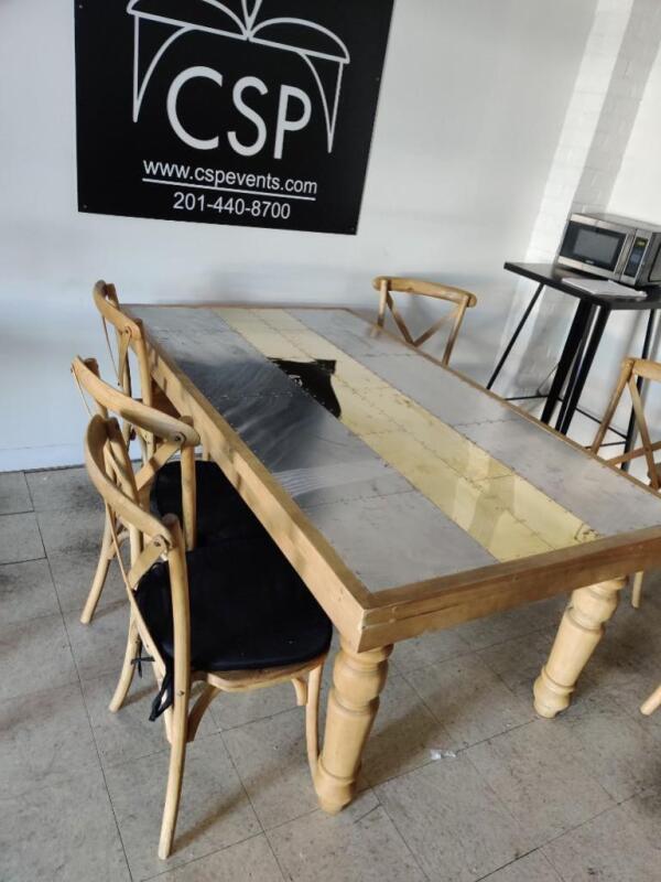 (4) Brand New 42"x 72" Metal Top Solid Wood Farm Table