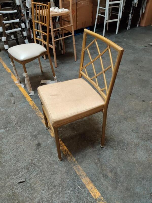 80 Brand New Gold Metal Banquet Diamond Back Chair