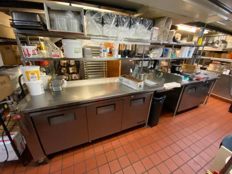 Large Work Table Station with shelving and sink