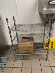 2 wire shelving units with contents