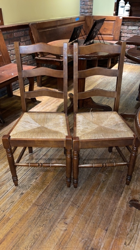 4 Tall Back Wooden Woven Chairs & 1 Circular Wooden Table