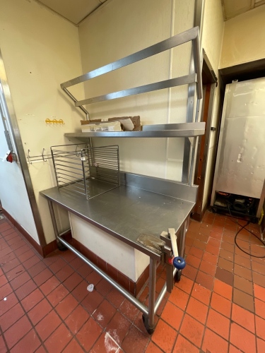 Stainless Steel Work Station with Shelf and Can Opener, on wheels