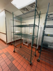 Green shelving unit on wheels