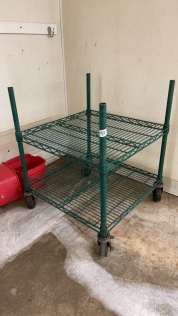 Green shelving unit on wheels