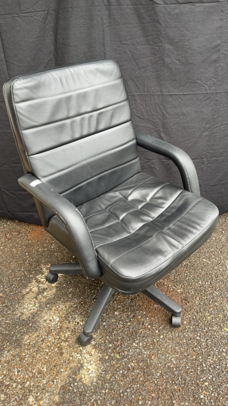 (2) Black Leather Office Chairs on wheels