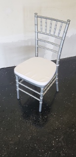 31 sliver wood chiavari chairs with white pad