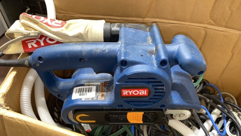 Ryobi Sander and box of assorted cords