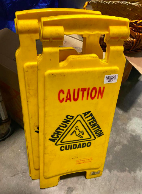 2 Yellow Caution Signs