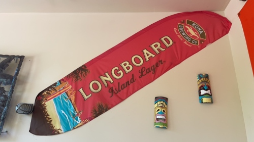 Longboard Flag and 2 Tiki Heads