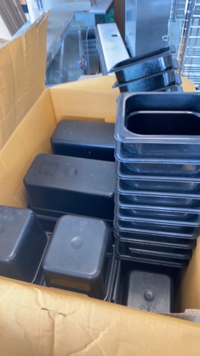 Box of plastic hotel pans