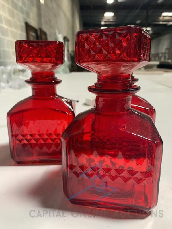 (3) Small Red Decanters