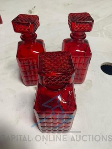 (3) Large Red Decanter