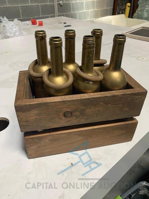 Gold Bottles w/ Wood Rack
