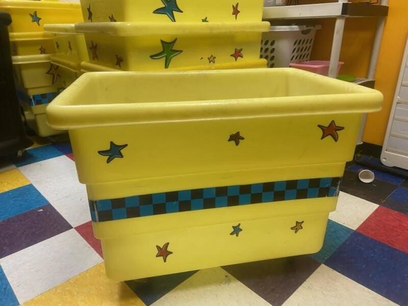 Yellow Sturdy Plastic Present Bin with rollers