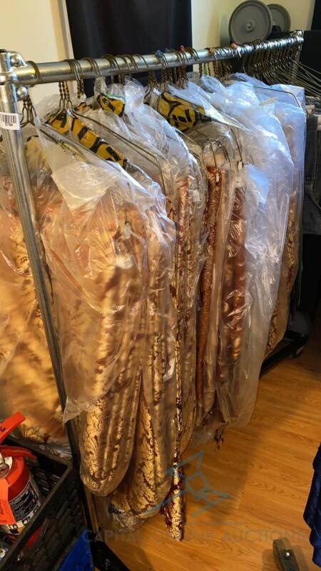 Large lot of Table Linens and 2 Portable Racks