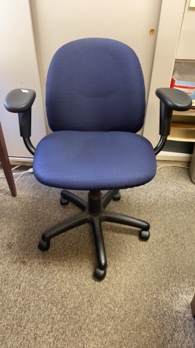 (2) Office Chairs - 1 Navy Blue Rolling Chair and 1 wooden chair