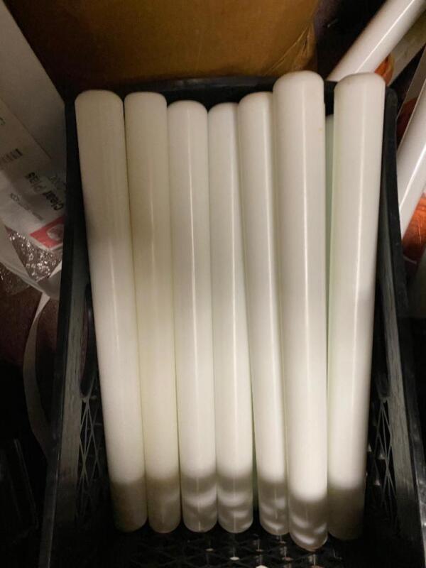 Box of white rolling pins