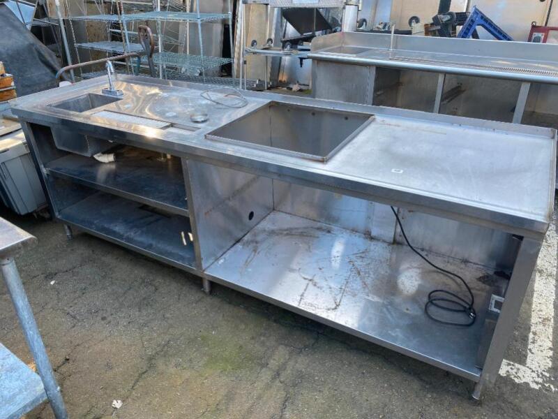 9' Stainless Steel Table with Sink and Ice Bin 