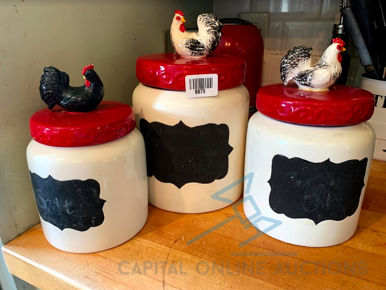 3 Sequentially Sized Rooster/Chicken Jars