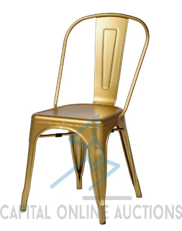 (164) New Oscar Tolix Metal Stackable dining chair- Gold