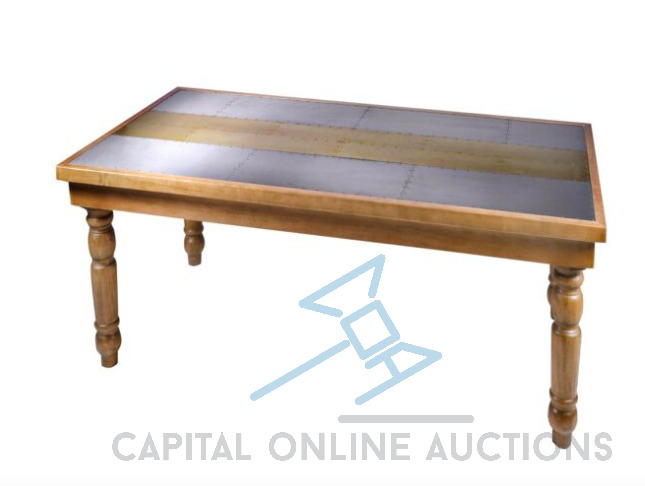 (10) SOLID WOOD FARM TABLE - METAL TOP