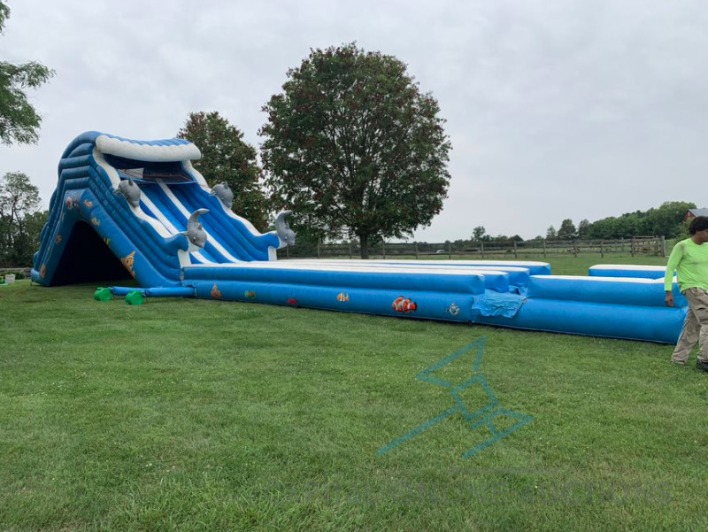 3 lane slide with extended base and pool