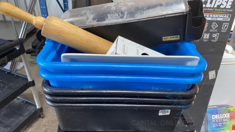 Lot of Assorted Items - Bins, Dough Rolling Pin, Stainless Steel Water Bottle