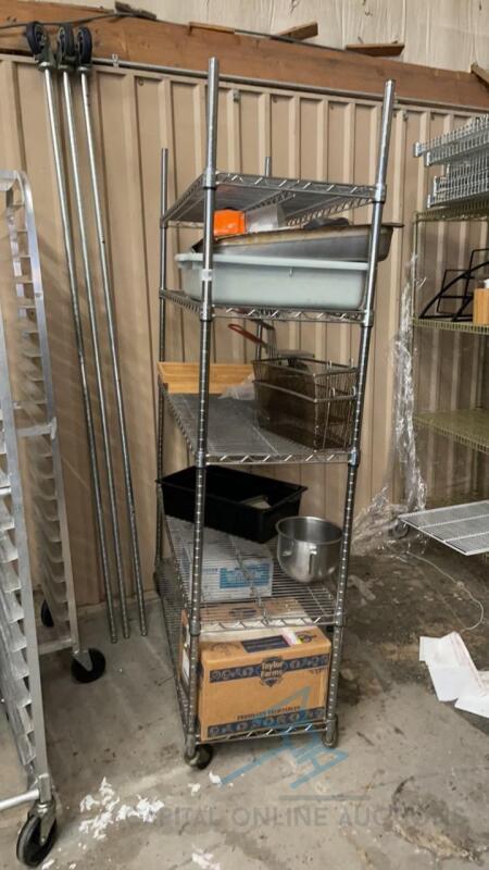 Wire Shelving Unit on Wheels with all contents included