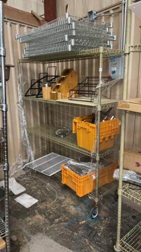 Wire Shelving Unit on wheels, extra shelves, and kitchen equipment