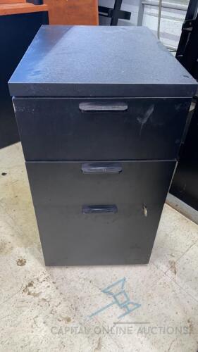 (5) small black cabinets on wheels