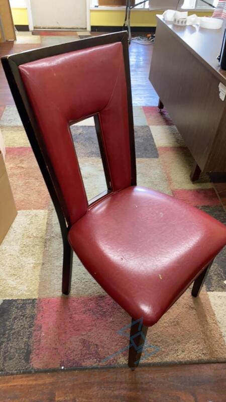 2 Red Leather and Wood Chairs